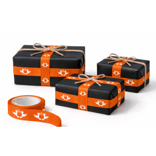 20MM UJ BIRDS ORANGE SATIN RIBBON - 5M ROLLS