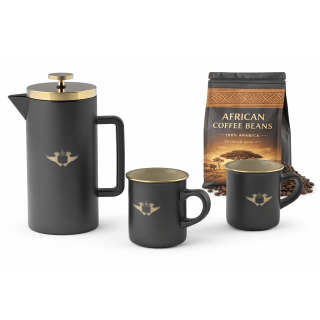 UJ AFRIQUE DUSK COFFEE PRESS &amp; MUG SET - BLACK AND GOLD