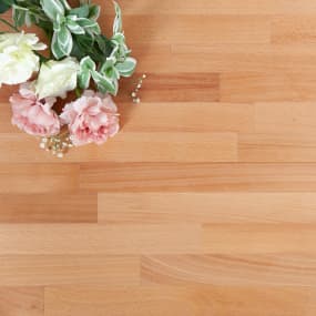 Beech wooden kitchen worktop swatch with flowers on surface