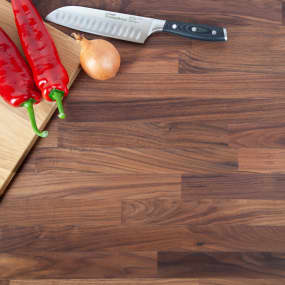 Black American Walnut wooden worktop with knife and chopping board