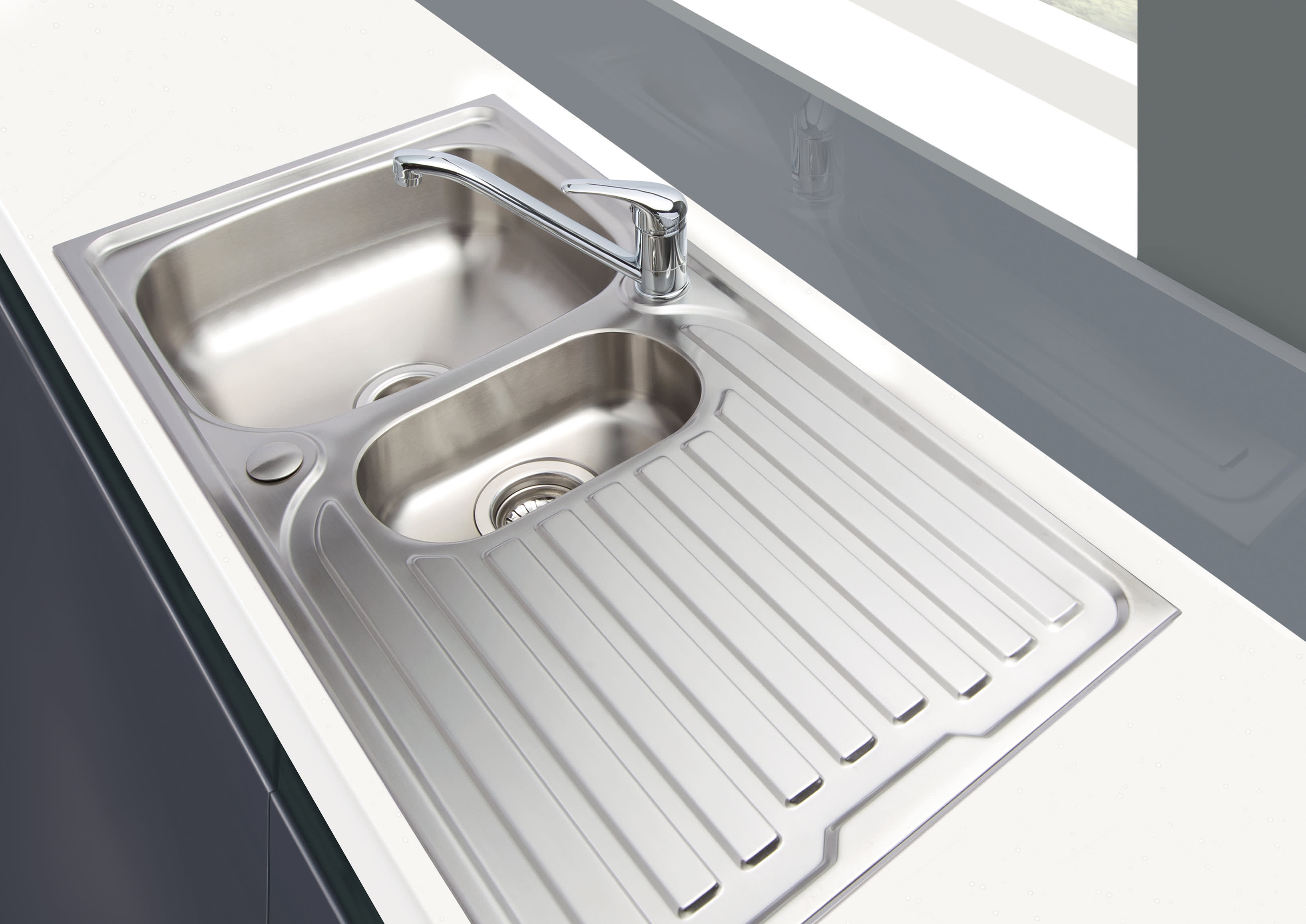 Bormio Stainless Steel 1.5 Bowl Sink With Drainer Lifestyle