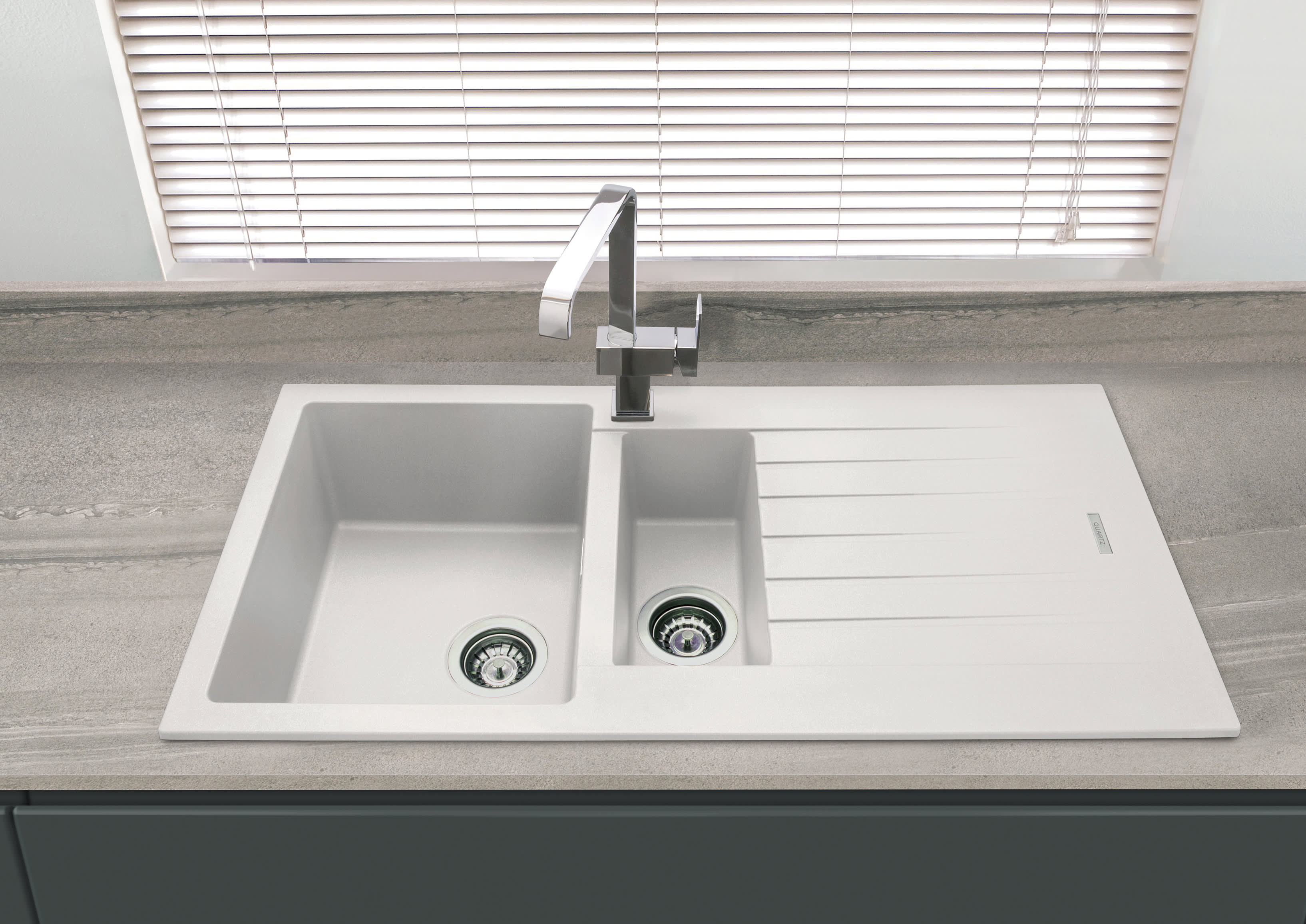 Alto 1.5 Bowl Sink with Drainer (White) Lifestyle