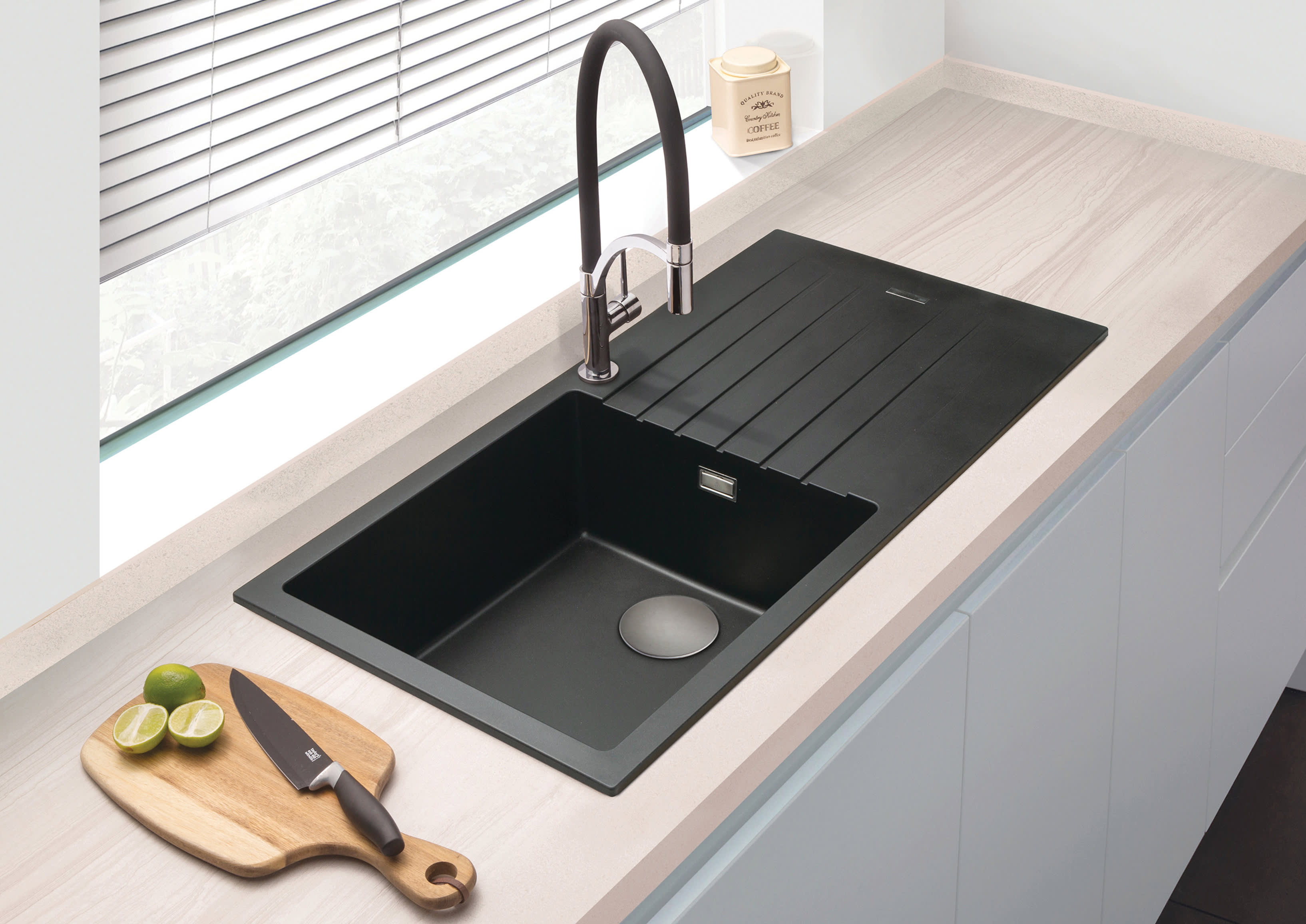 Quarto Sink with Drainer (Midnight Black) Lifestyle