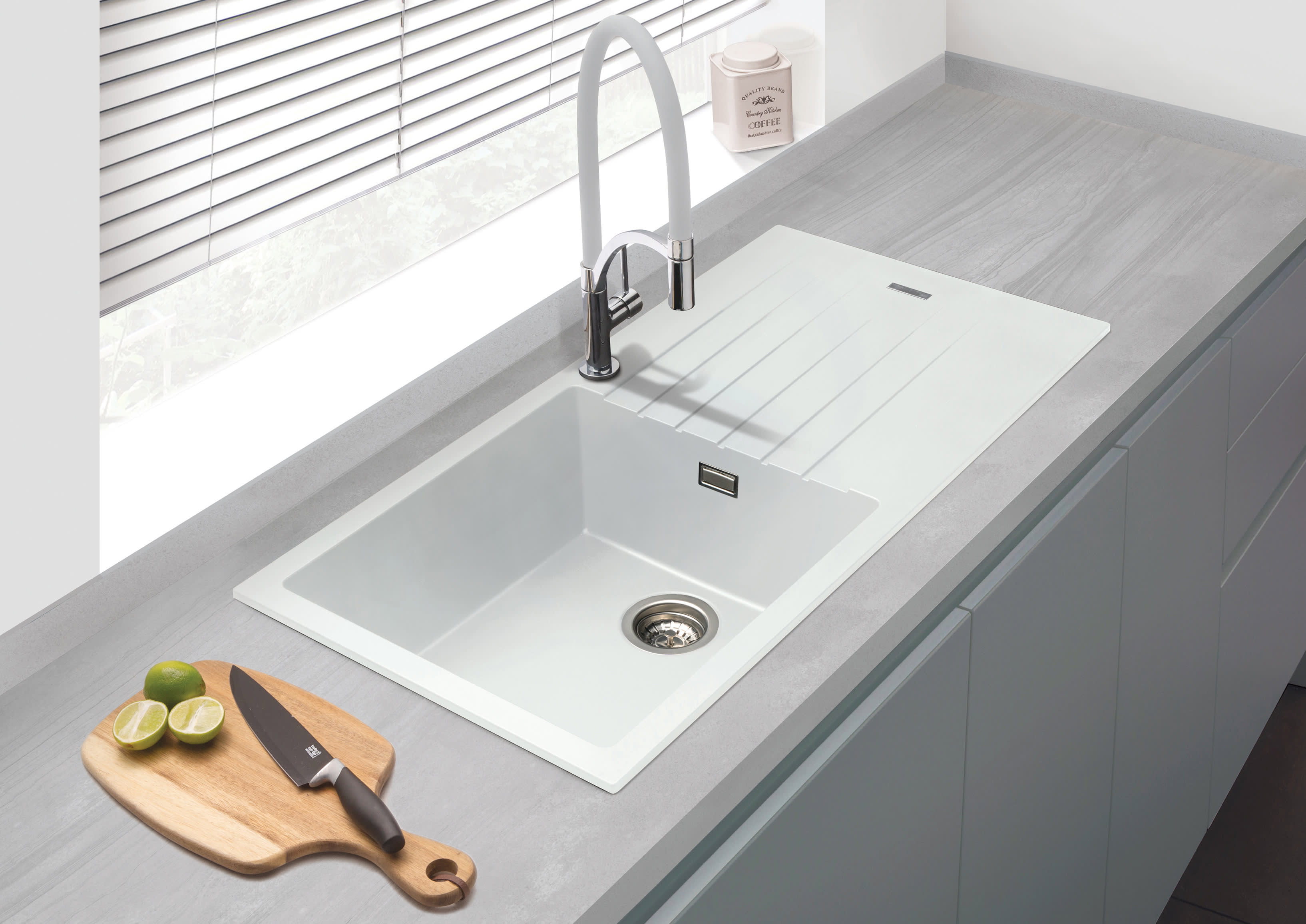 Quarto Sink with Drainer (White) Lifestyle