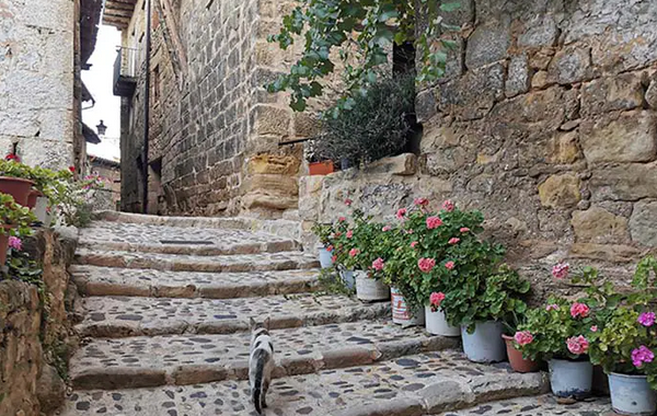 Calles empedradas y Plaza de España en Valderrobres
