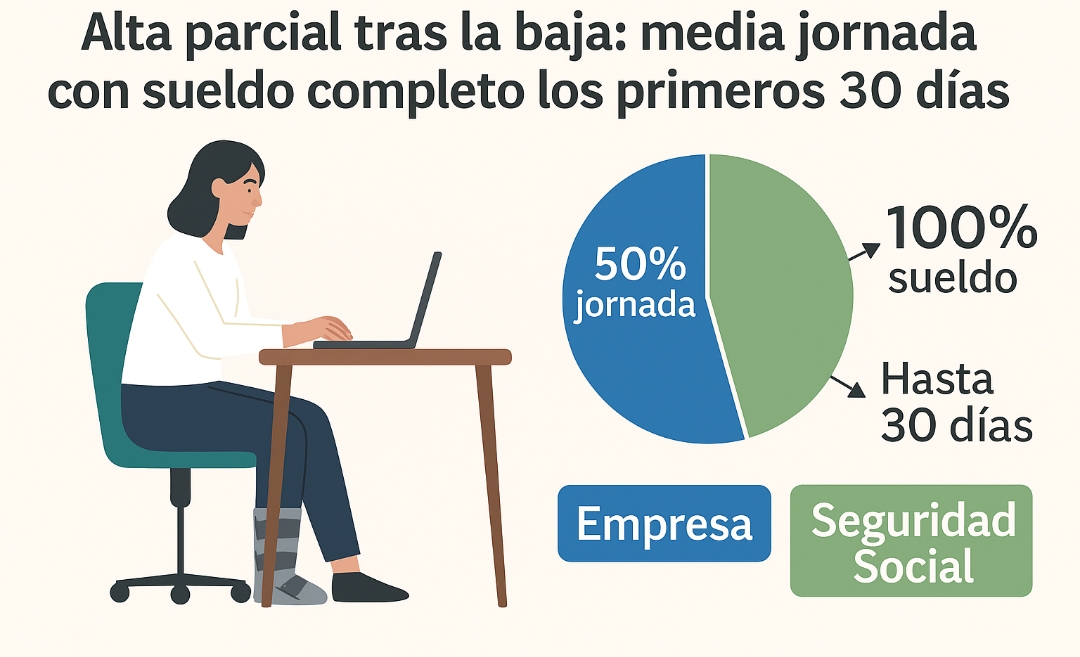 Alta parcial tras la baja: media jornada con sueldo completo los primeros 30 días