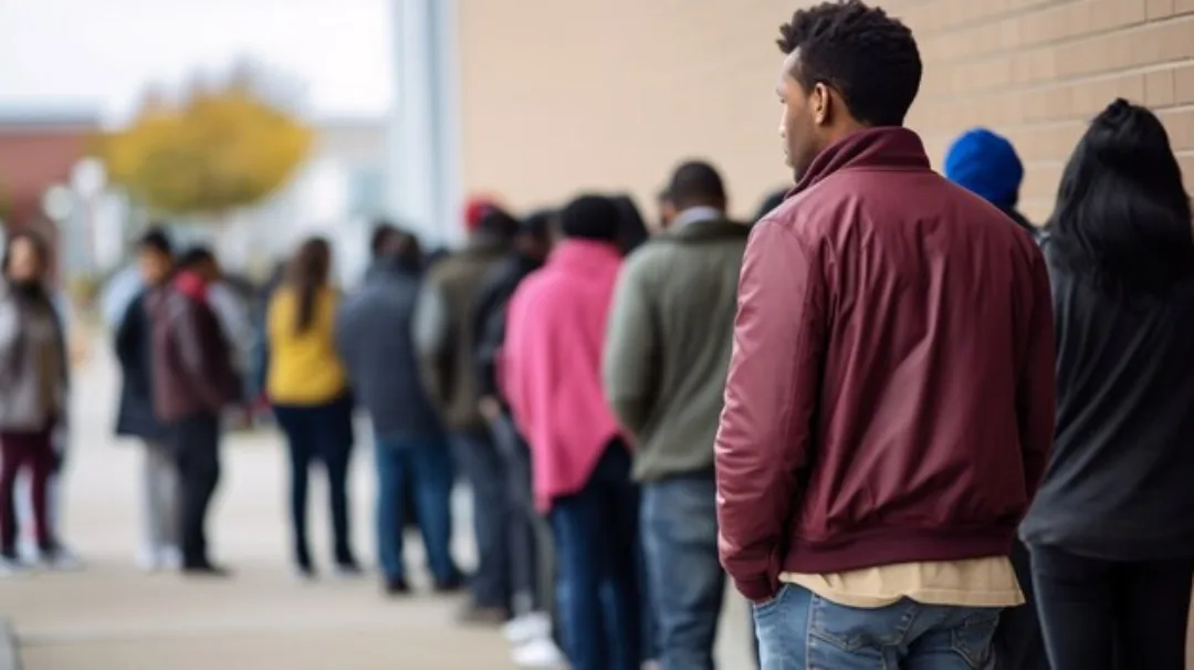 Personas esperando en cola para trámites de regularización de trabajadores extranjeros en España