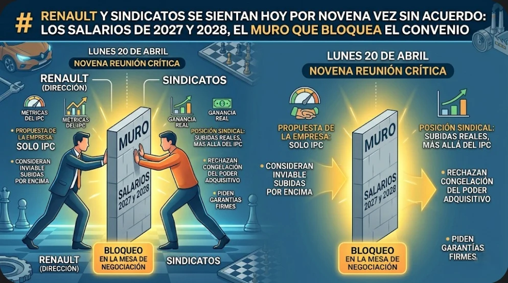 conflicto laboral en Renault España: Dirección y Sindicatos empujan un muro titulado 'SALARIOS 2027 y 2028’