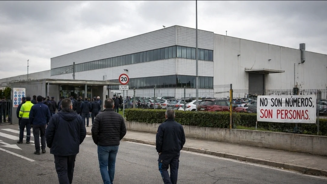 Despidos industria automoción trabajadores concentrados frente a fábrica tras ERE con pancarta “no son números son personas”