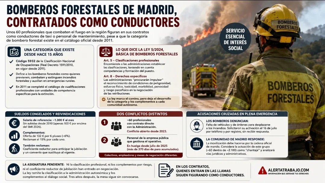 Bomberos forestales de Madrid reclamando el reconocimiento de su categoría profesional.