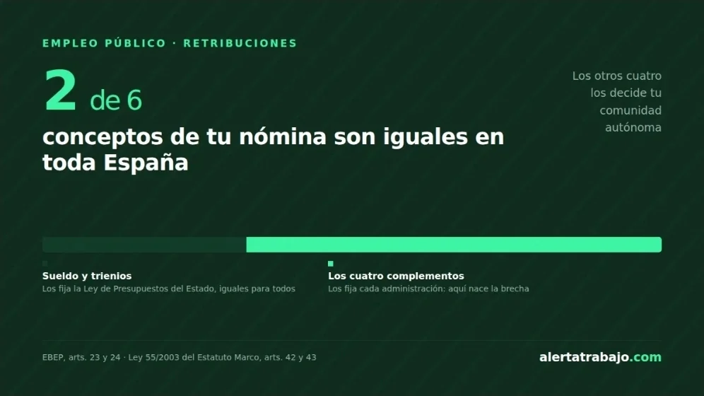 Gráfico: solo 2 de los 6 conceptos de la nómina pública son iguales en toda España