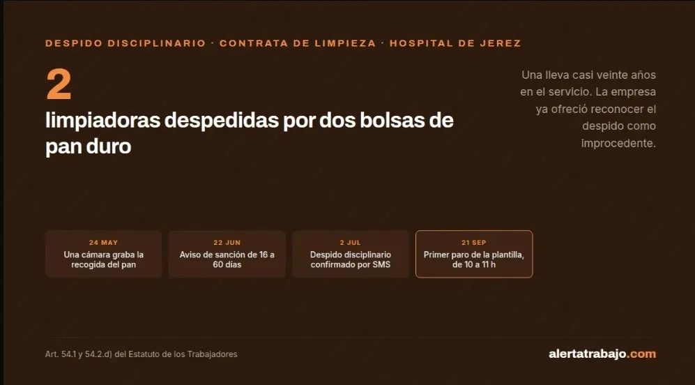 Cartel del despido de dos limpiadoras del hospital de Jerez por llevarse pan duro