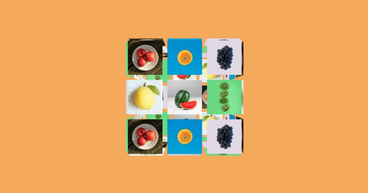9分割されたタイルに画像が貼られる