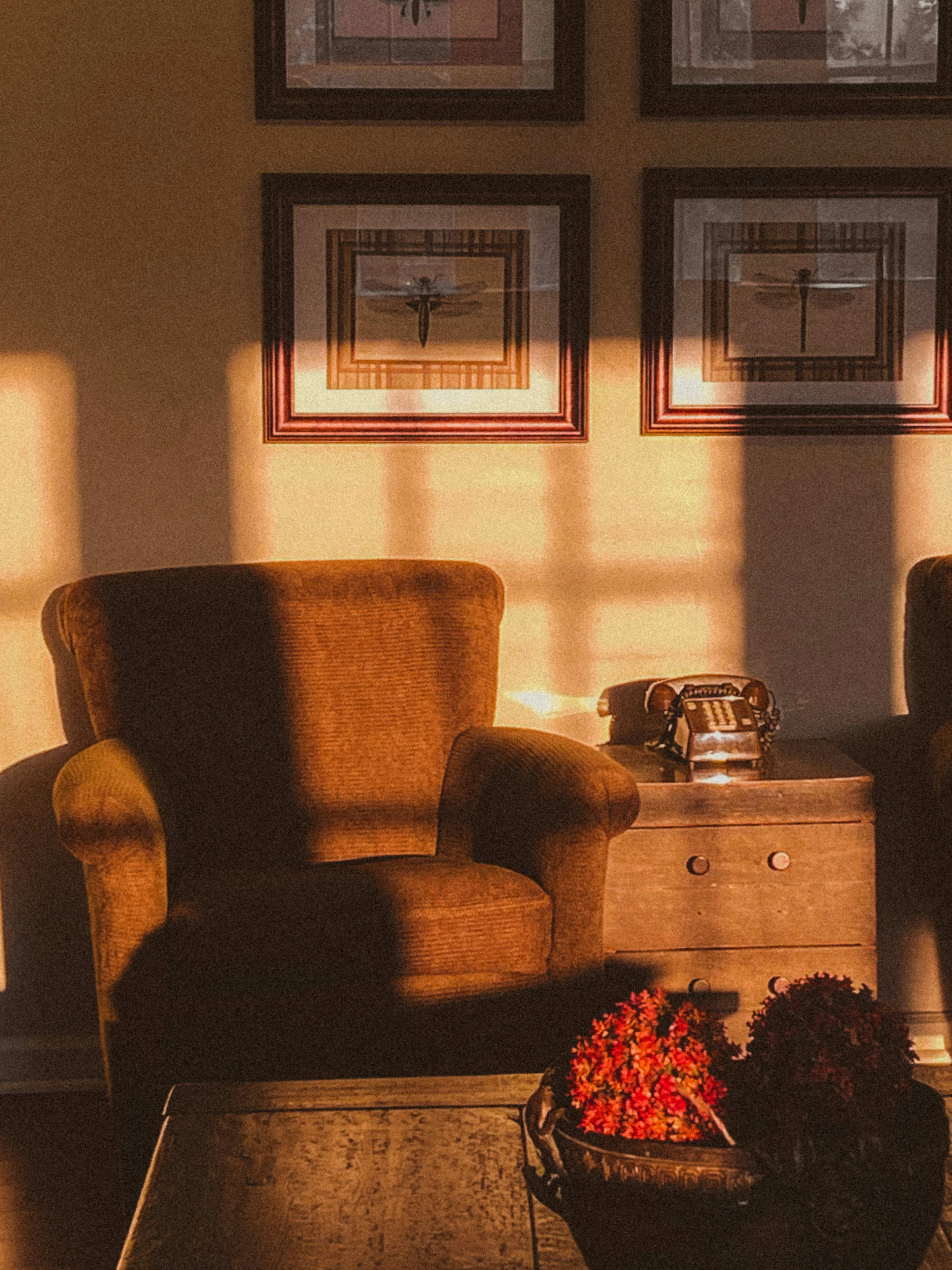 A sunlit armchair in a warm room