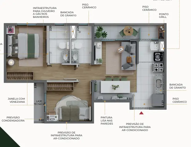 Planta Tipo Meio 45,28 m²