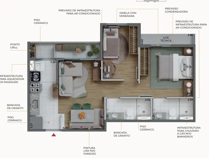 Planta Ponta 46,67 m²