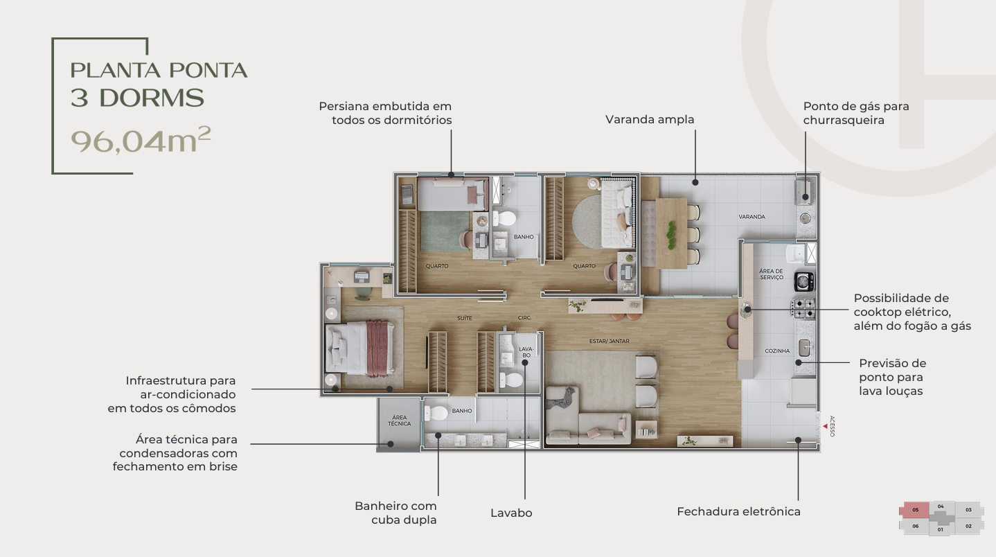 Planta 3 Dormitórios
