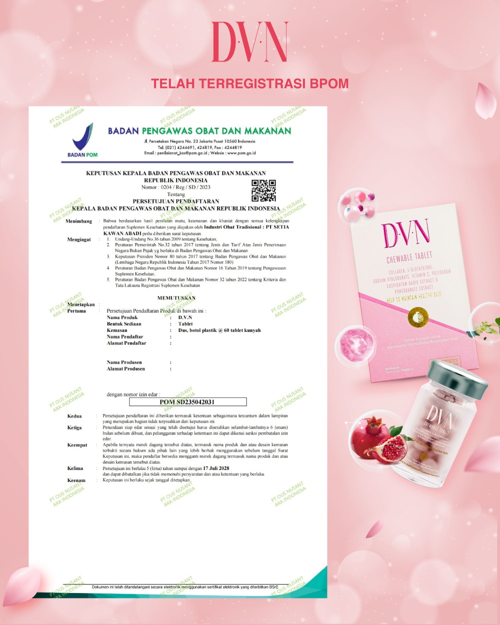 Sertifikat BPOM DVN Chewable Tablet