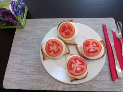 Bruschete, mozzarella, roşii