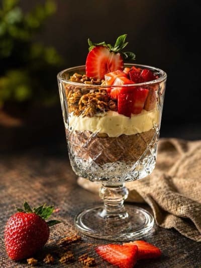 Budincă de chia cu cremă de mascarpone şi granola