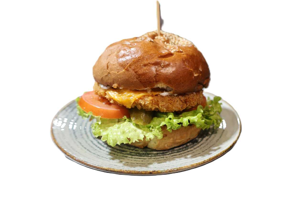 Crispy chicken cheeseburger