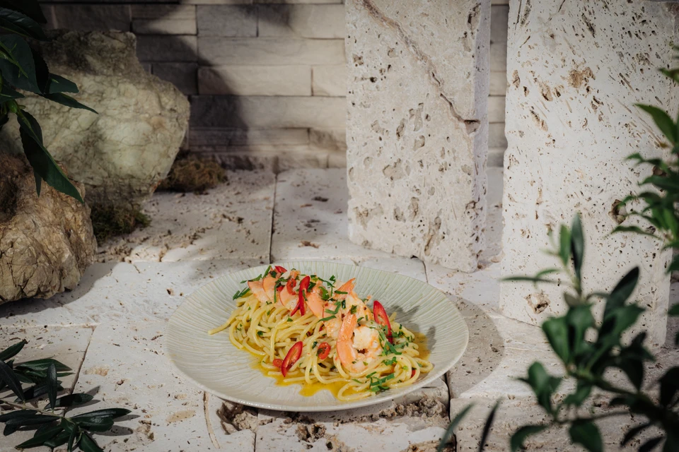 Spaghetti A.O.P. con gamberi