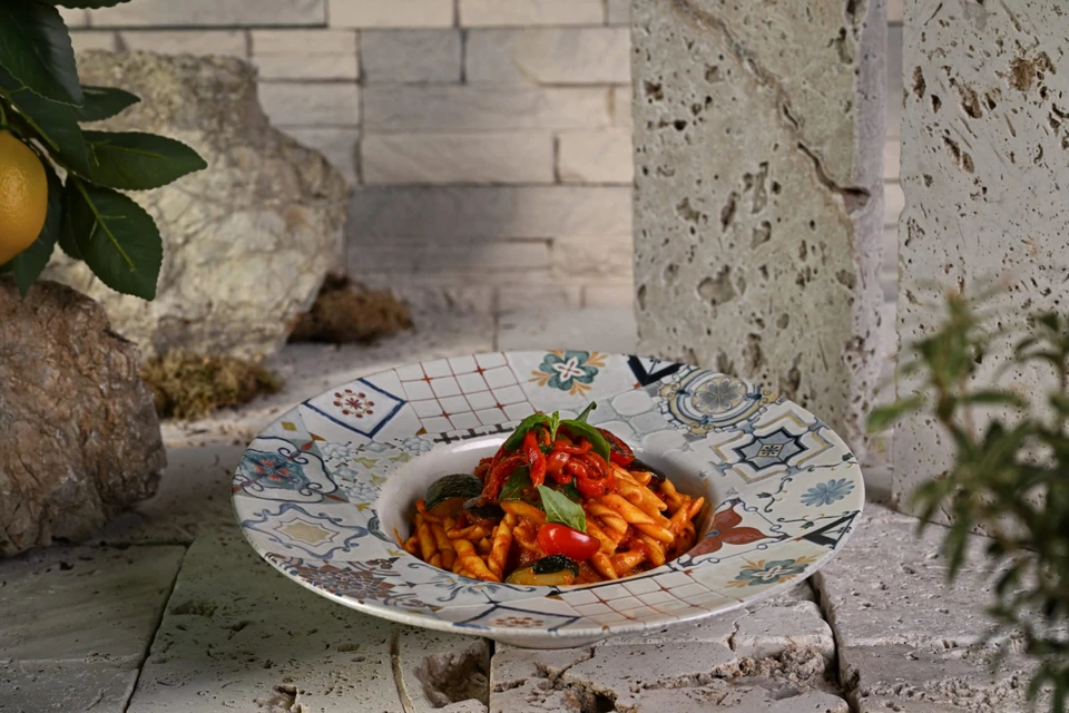 Strozzapreti con Caponata Arrostita