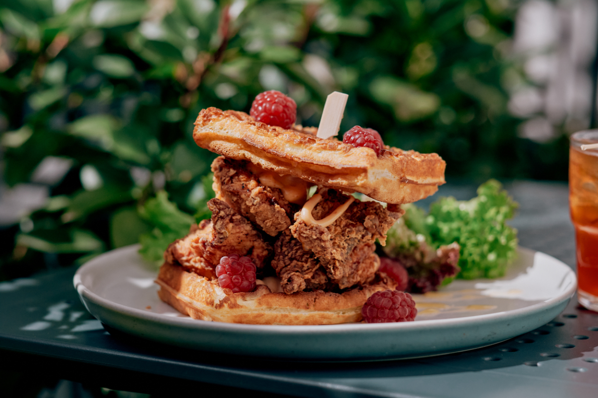 Crispy chicken waffle sandwich