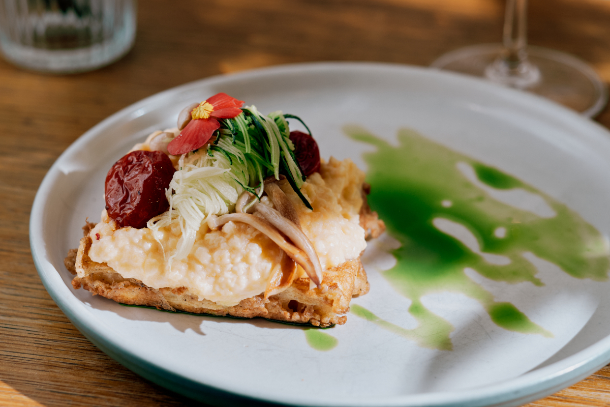Scrambled eggs on artisanal bread