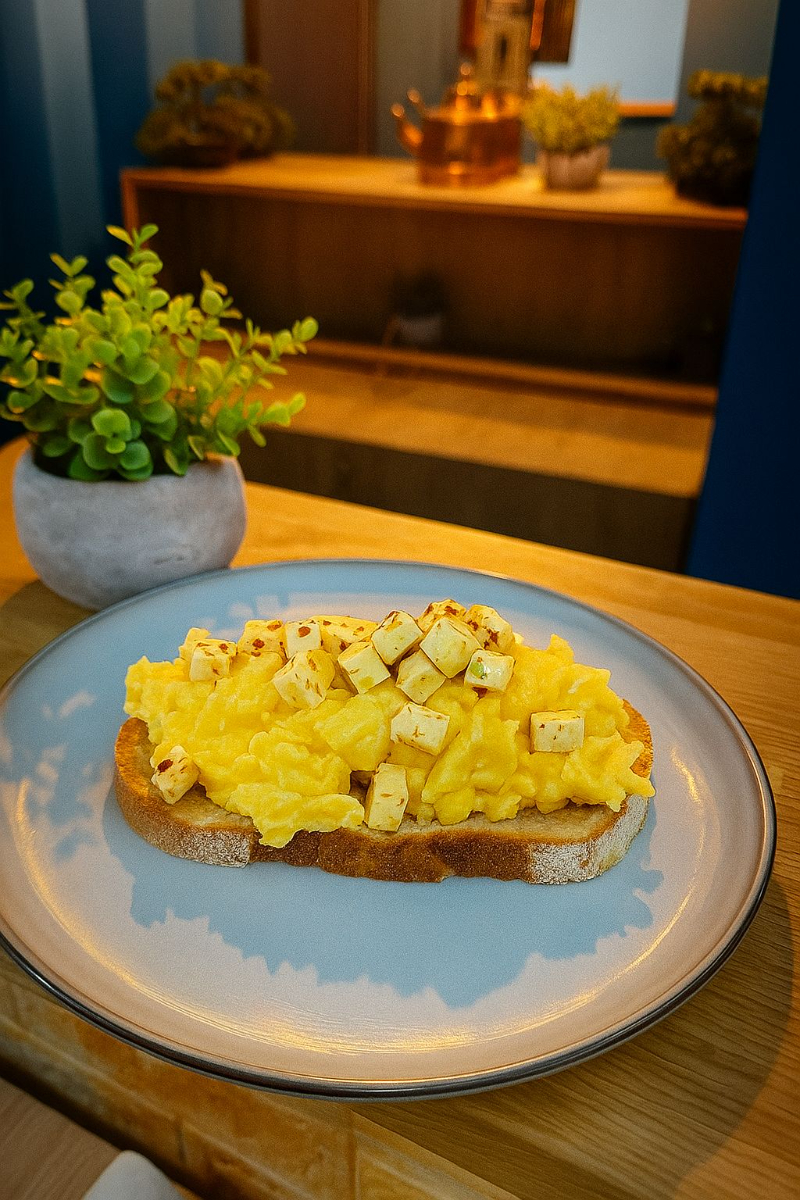 Scrambled eggs cu telemea si miere