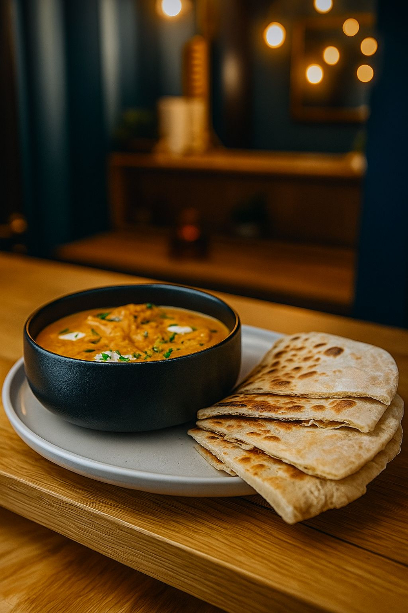 Butter chicken cu naan