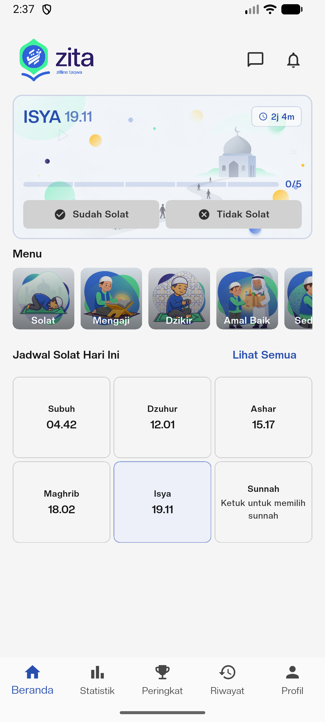 Preview aplikasi mobile Zita