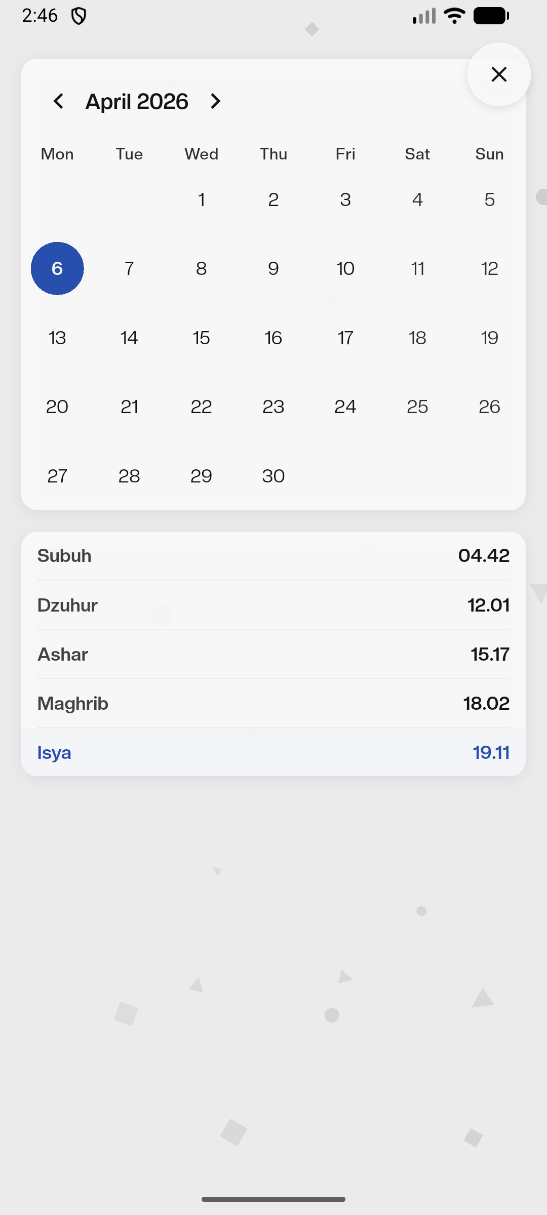 Preview jadwal salat mobile Zita
