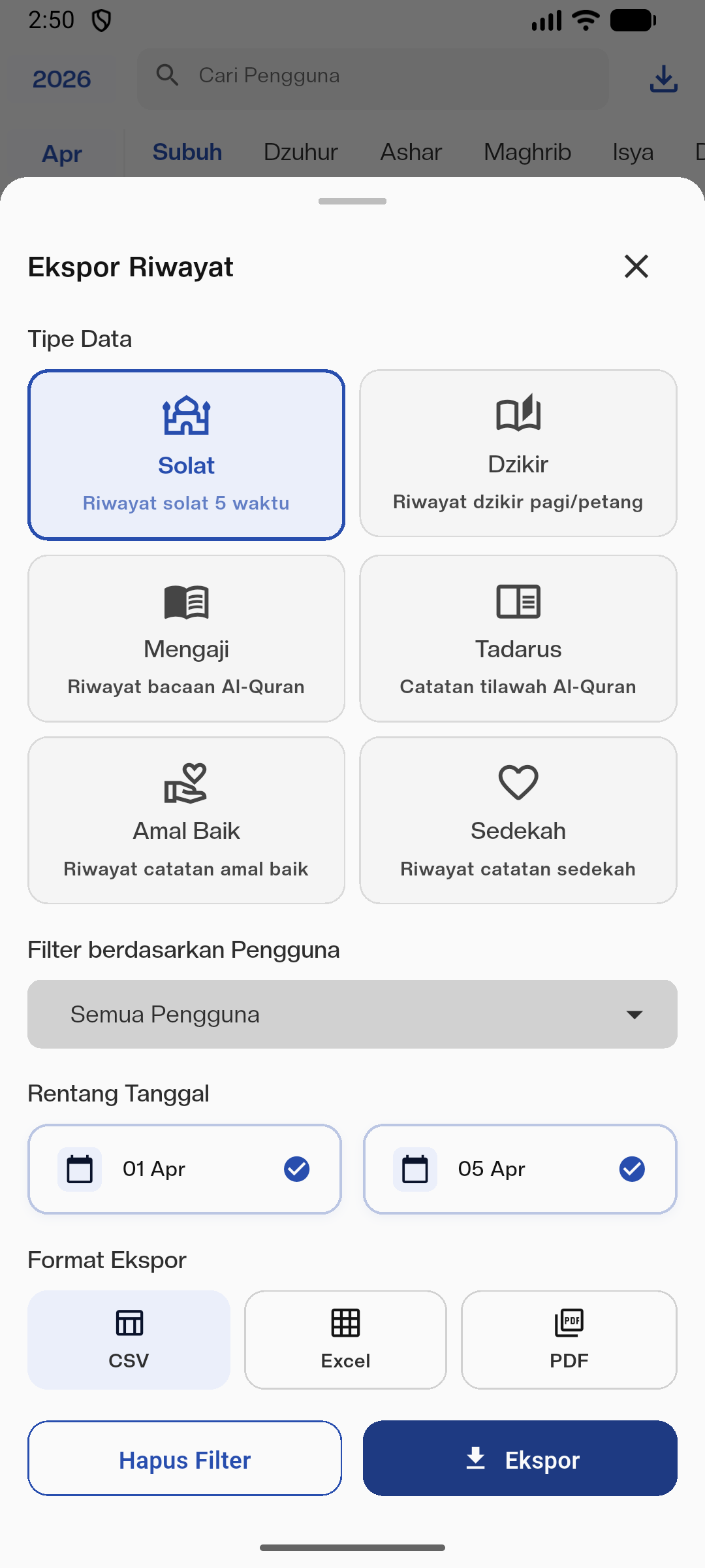 Preview export data mobile Zita