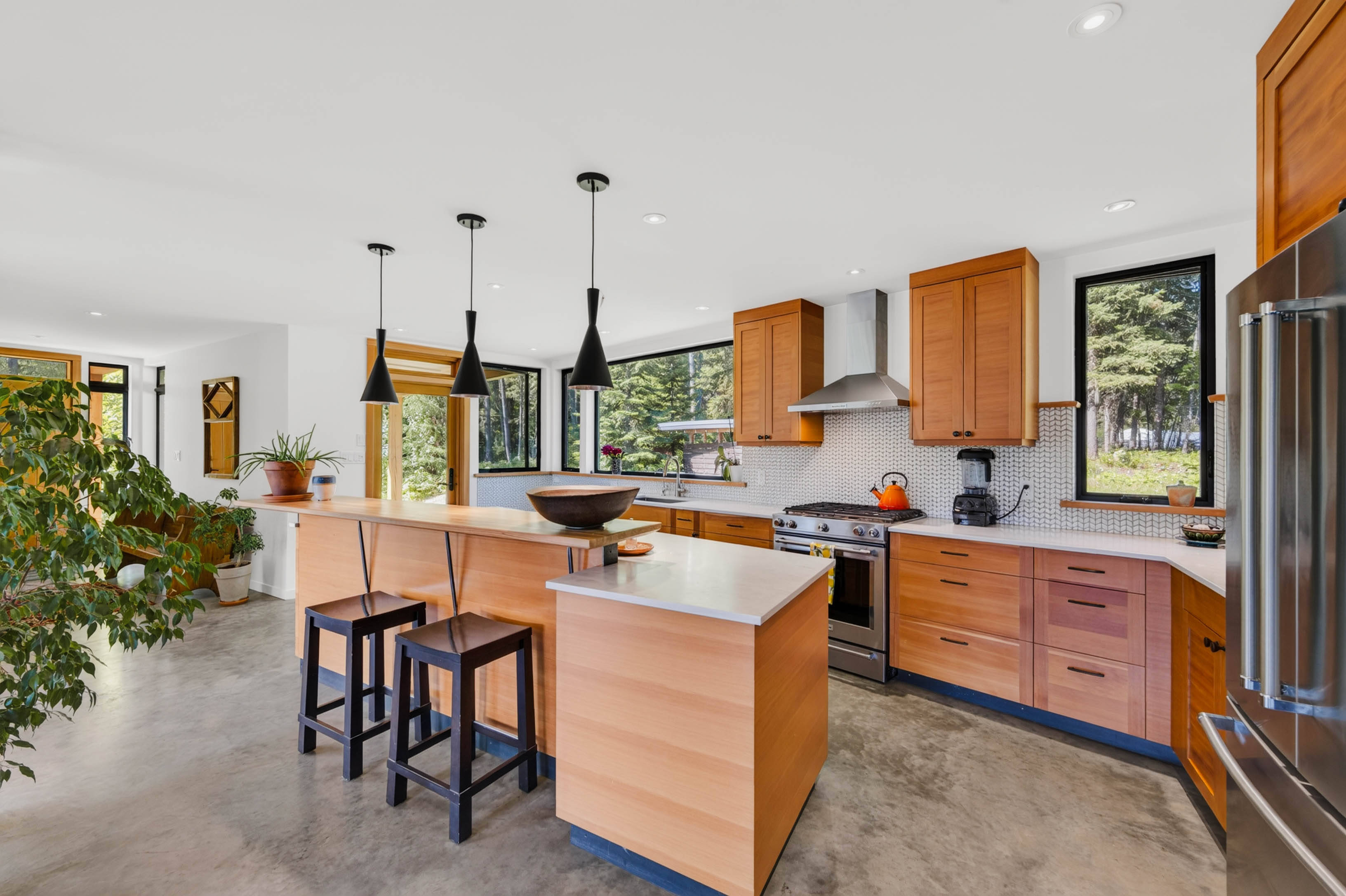 Kitchen with custom fir cabinetry at 4135 Kays Road