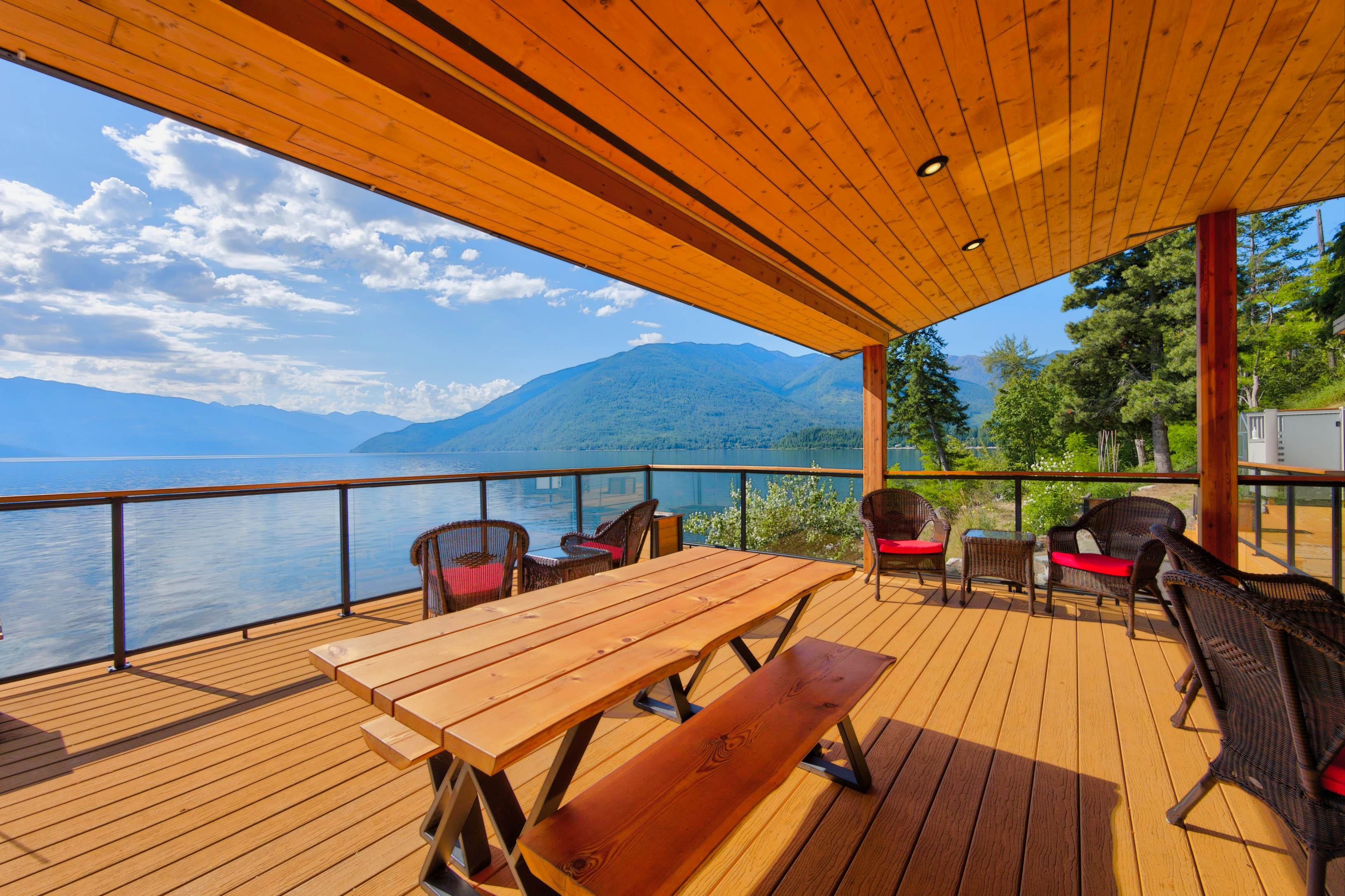 Covered deck overlooking Kootenay Lake