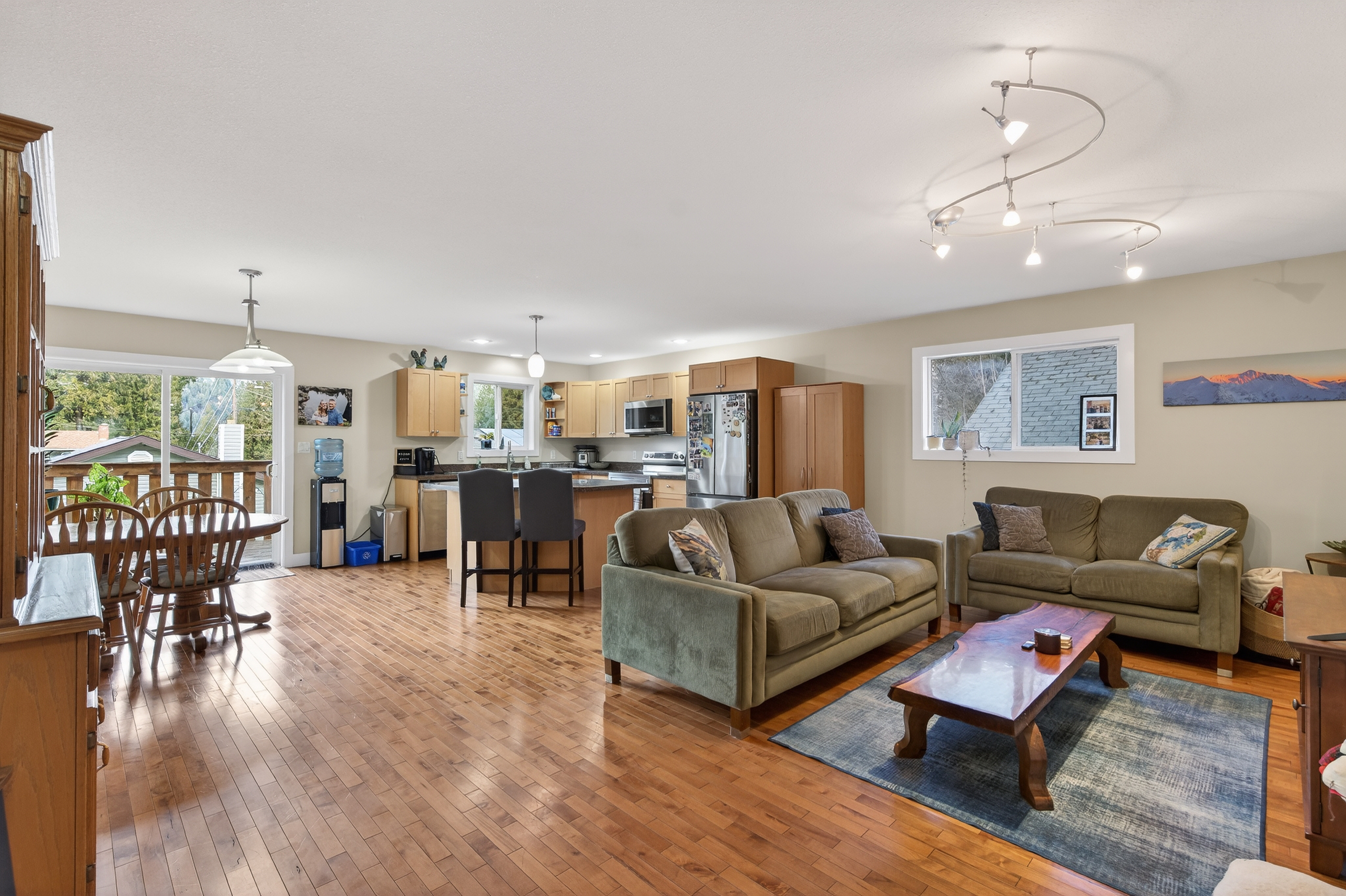 Open-concept living, dining and kitchen area