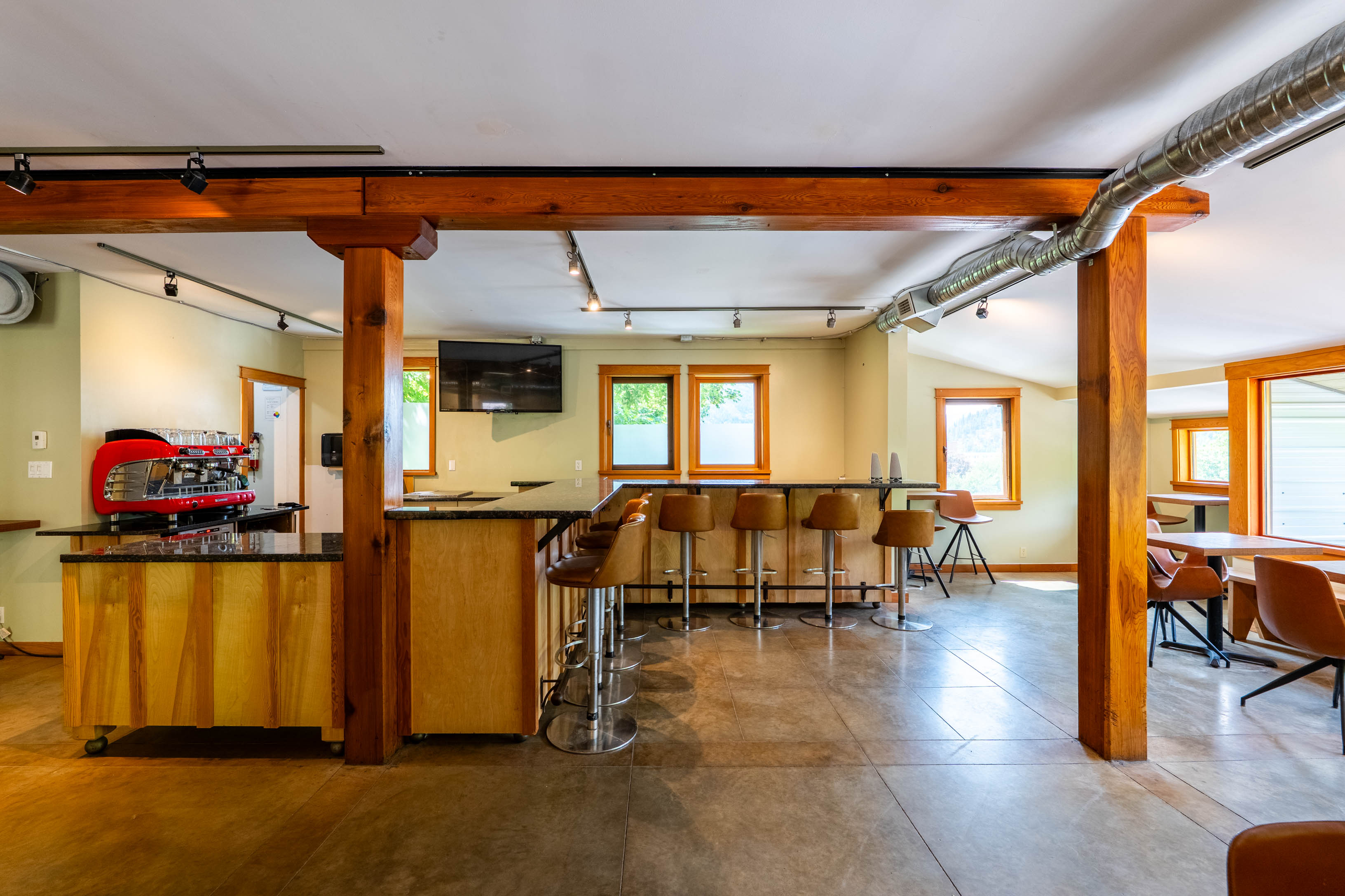 Main-floor café interior at 512 Hendryx Street