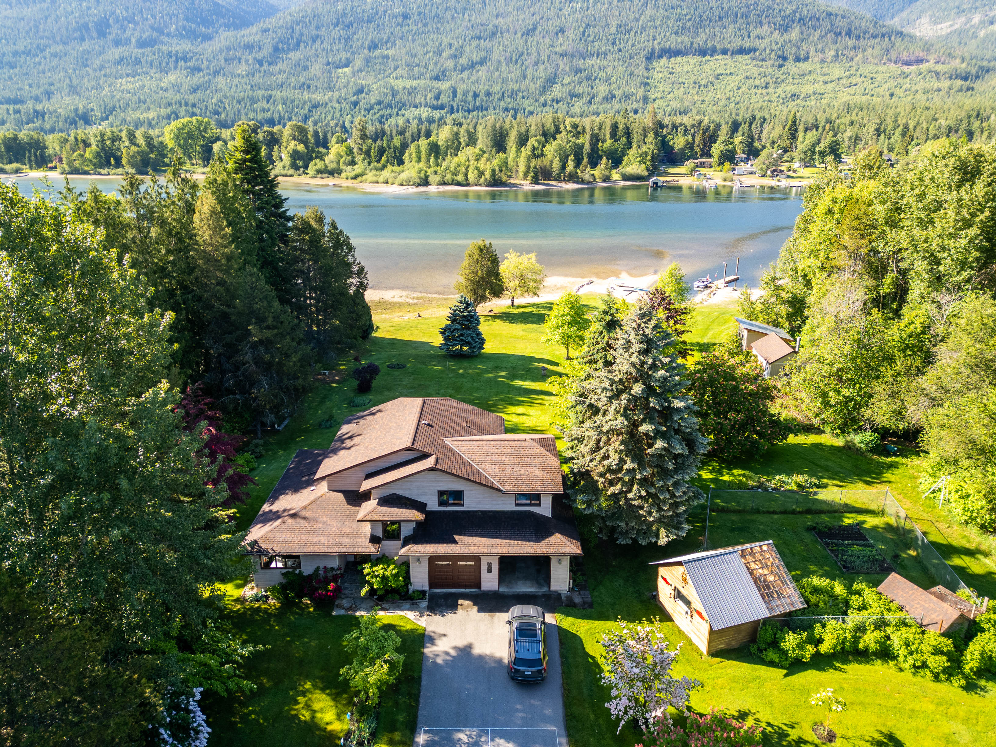 Aerial view of 6158 Redfish Road on Kootenay Lake