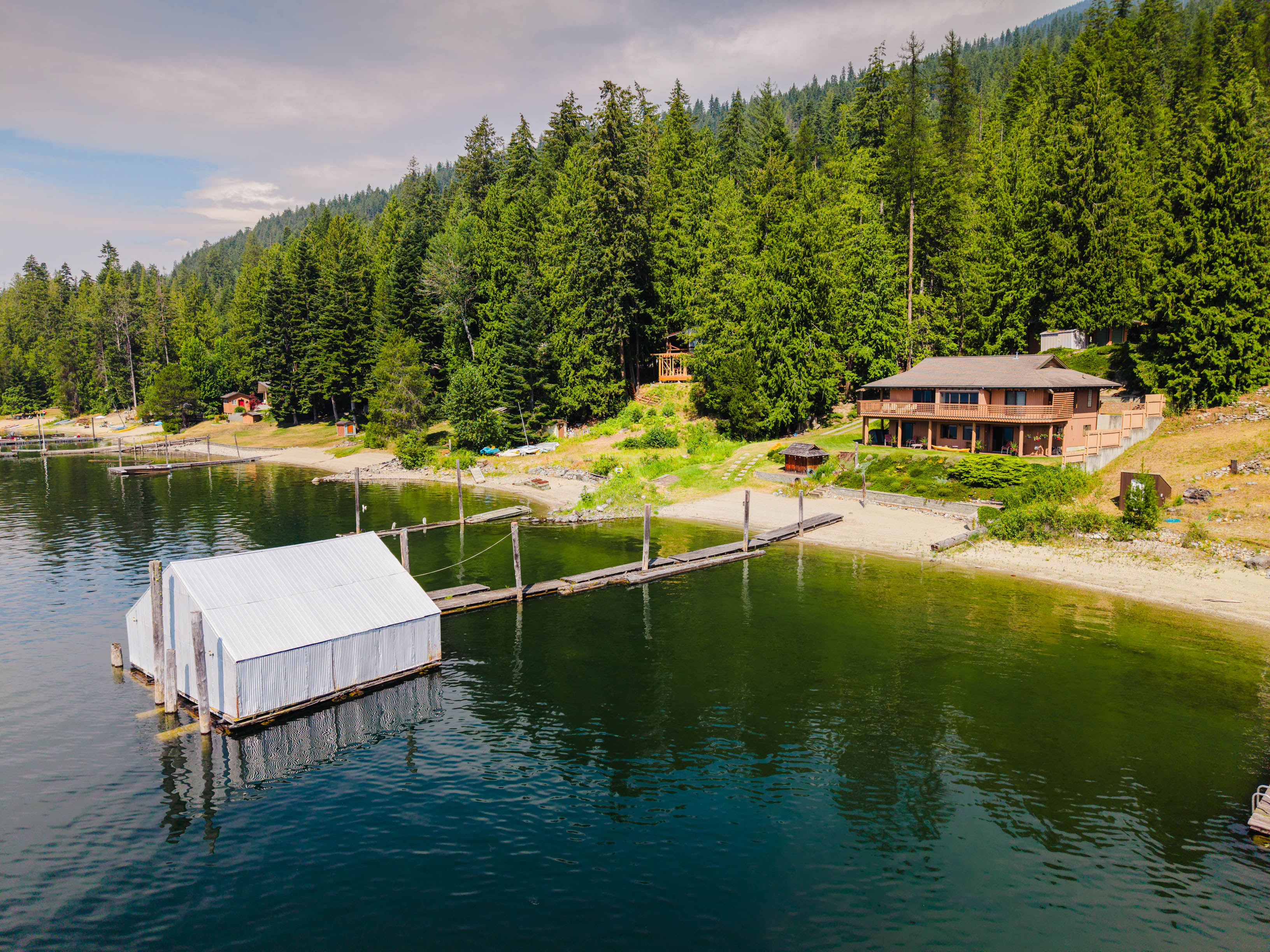 Aerial view of the Kootenay Lake waterfront property