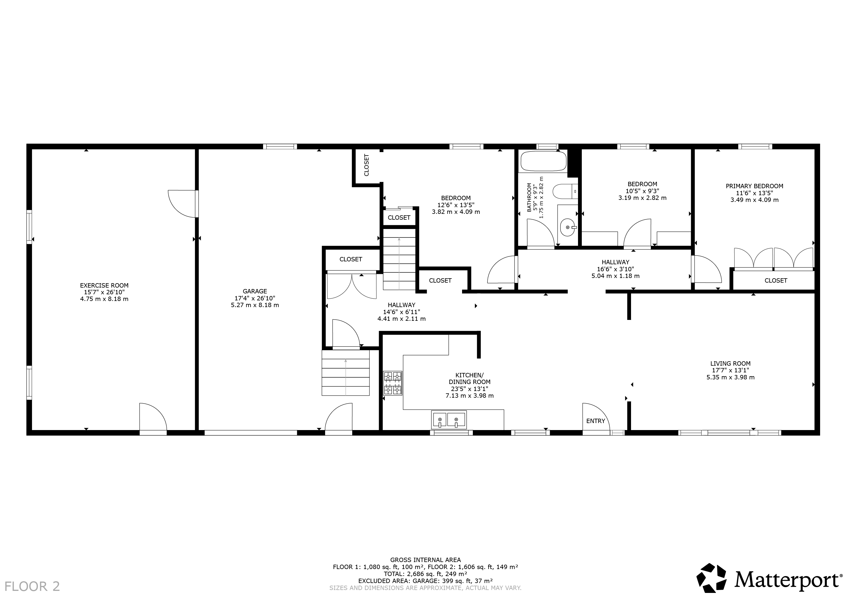 Matterport floor plan showing the main-floor layout of 115 Second Street