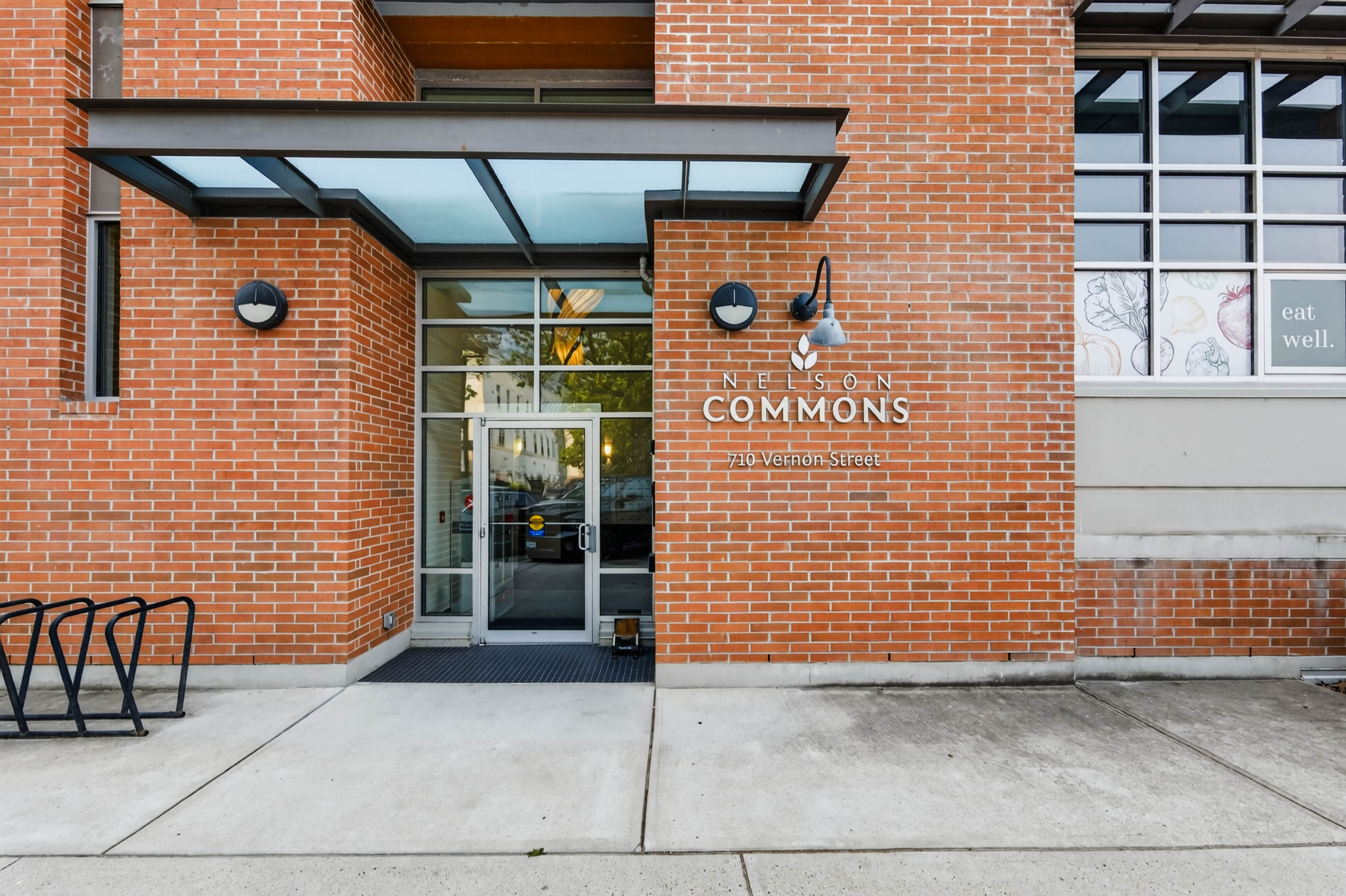 Nelson Commons entrance at 710 Vernon Street in downtown Nelson BC