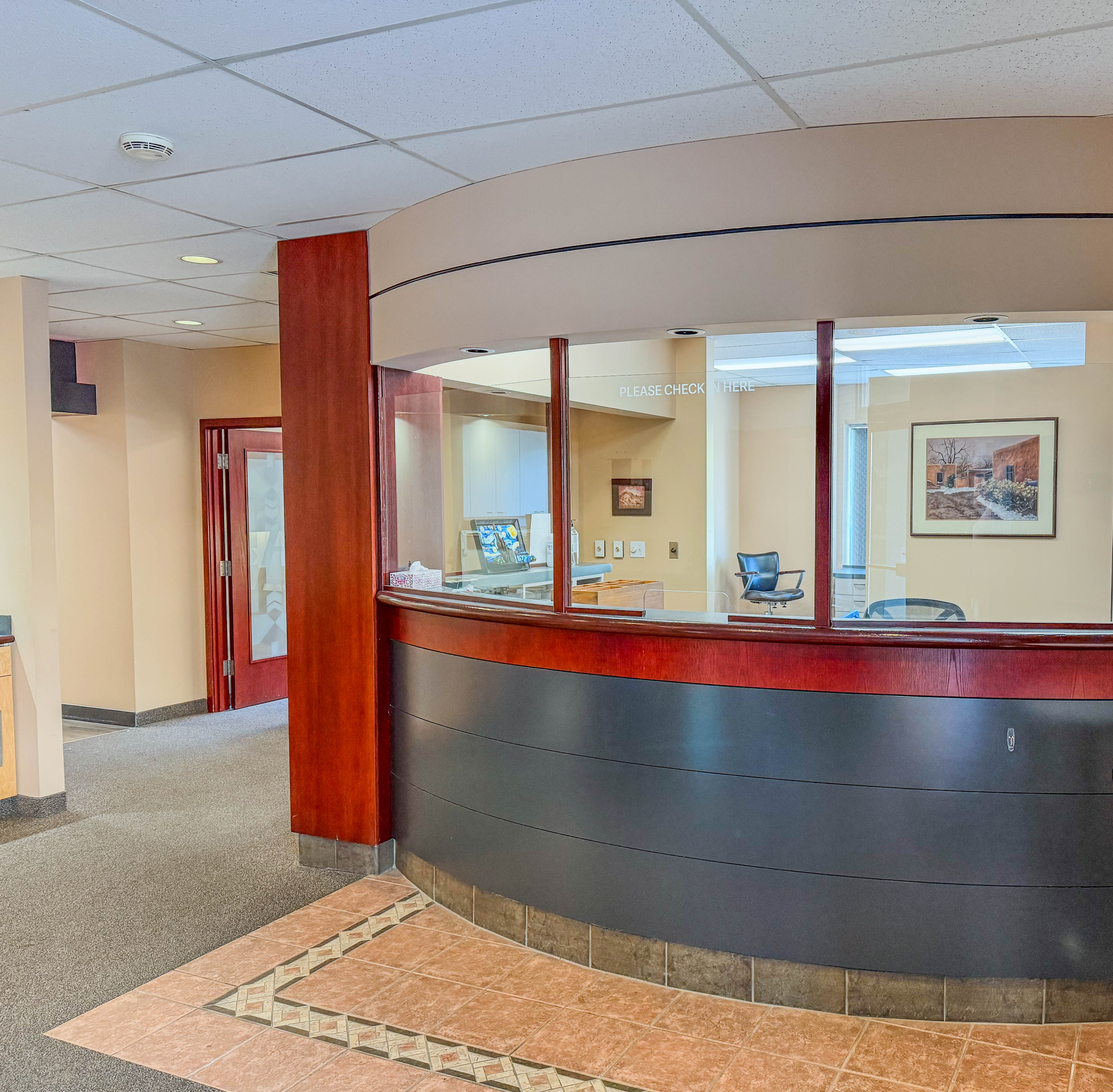 Reception counter and interior details at 310 Hall Street