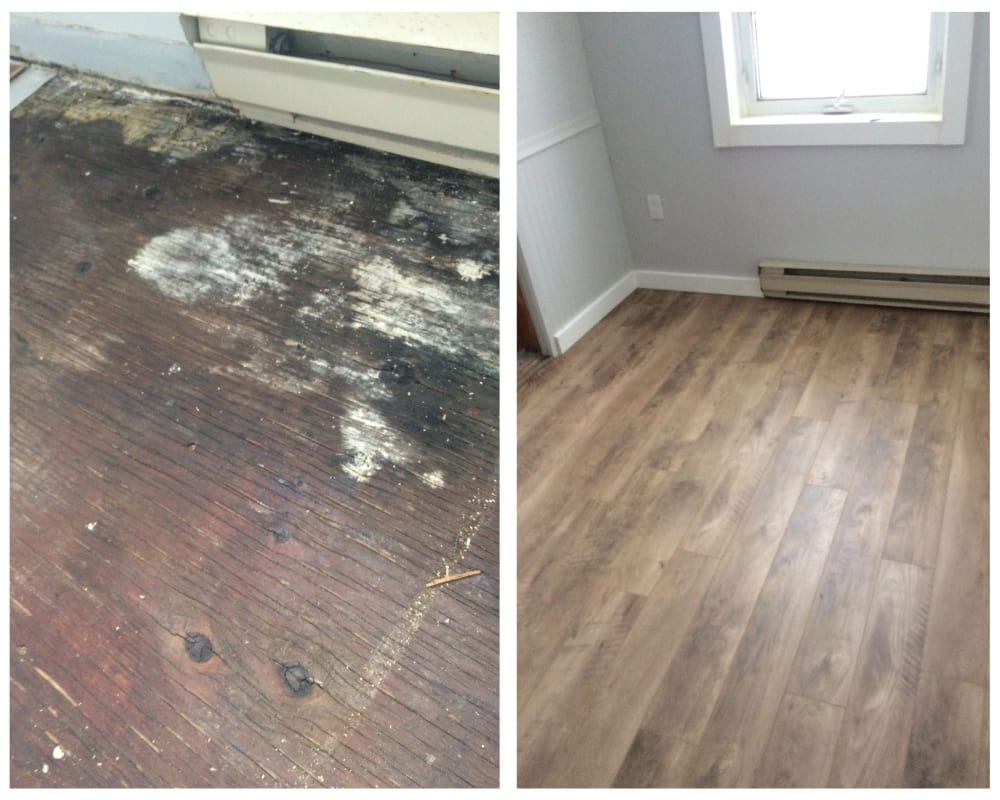 Before and after of new flooring installed by JD Construction