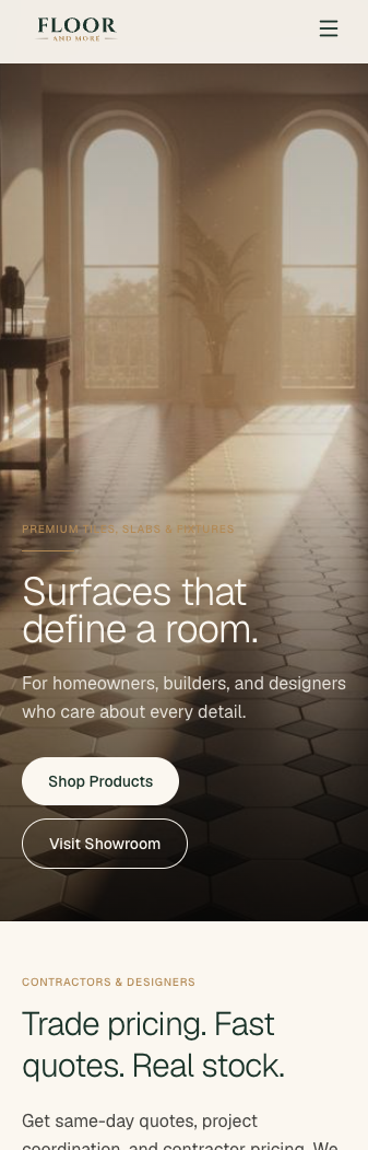 floorandmorecanada.com shown on mobile