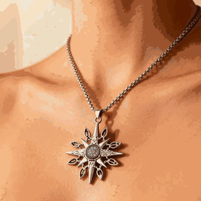 Vintage Compass Star Pendant Necklace for Women & Men | Silver-Tone Statement Chain Necklace, shop online in India