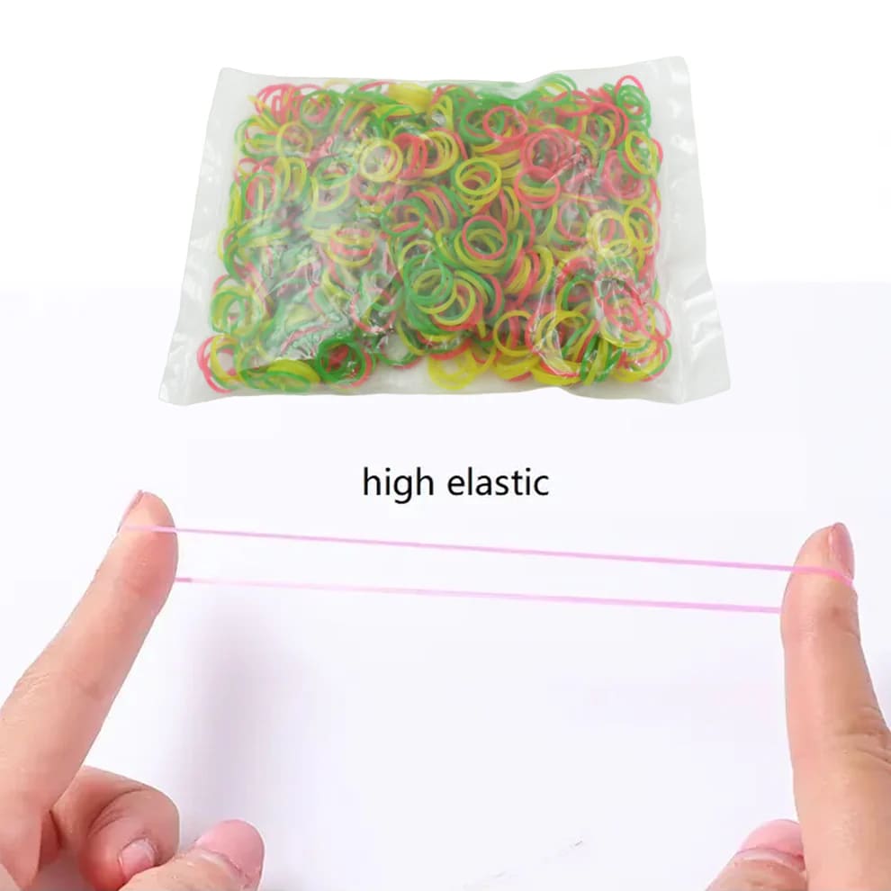 Pack of 375 Multicolor Mini Hair Rubber Bands (50g) for Kids & Girls | Soft Stretchable No Damage Elastic Hair Bands, thumbnail 2