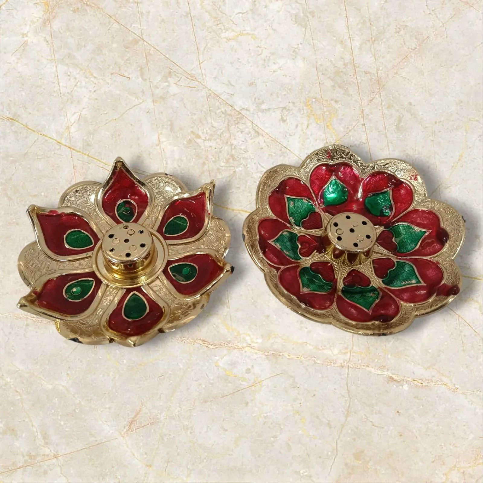 Decorative Agarbatti Stand Holder for Pooja | Floral Incense Stick Burner | Metal Finish Ash Catcher | Home Temple Accessory | Pack of 2, thumbnail 2