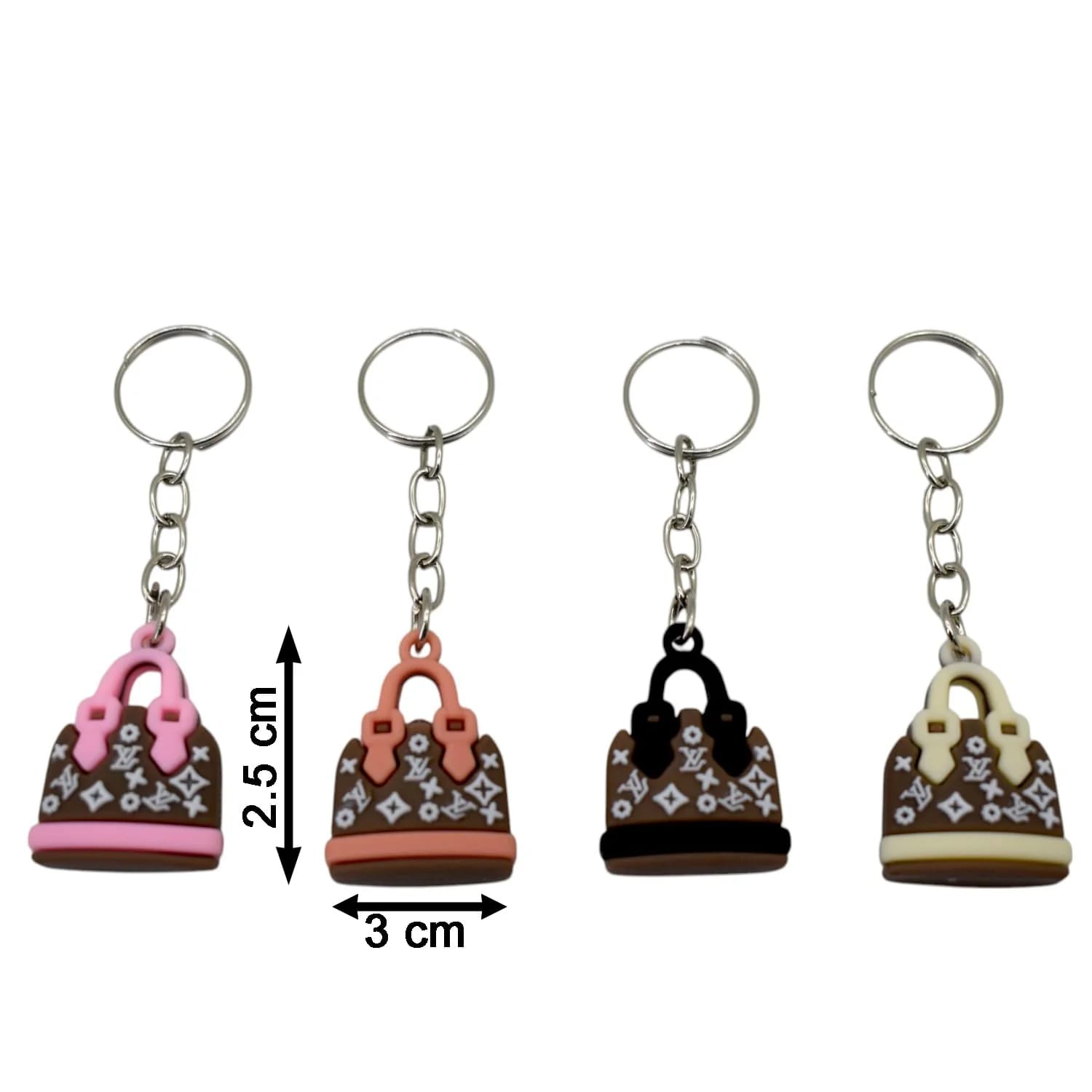 Pack of 4 Cute Mini Purse Handbag Shape PVC Rubber Keychains, thumbnail 2