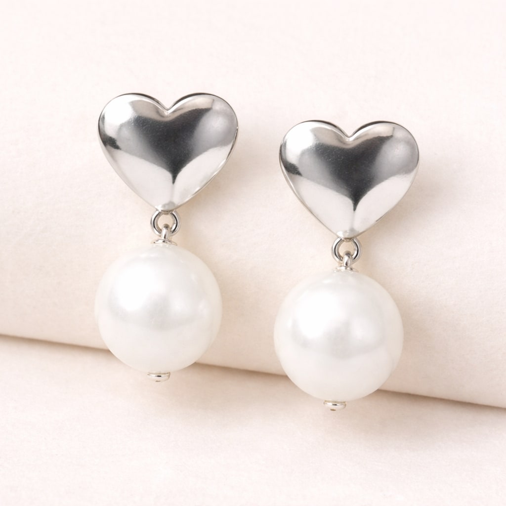 Shringarika Heart Pearl Drop Earrings for Women & Girls , thumbnail 3
